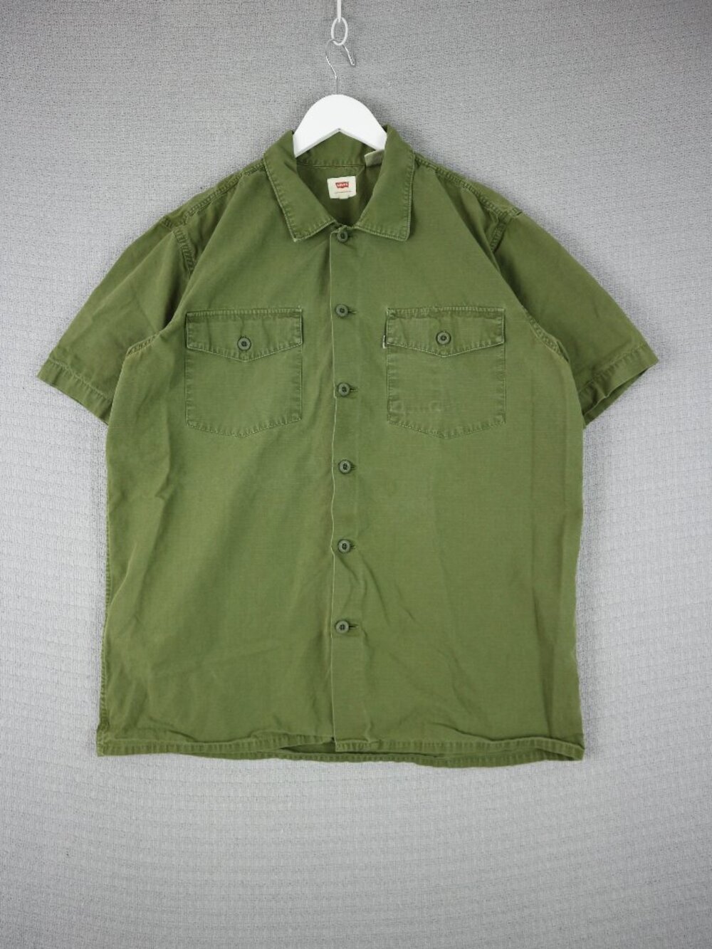 Levi's Khaki Poplin Button Up Short Sleeve Shirt Mens Large Green